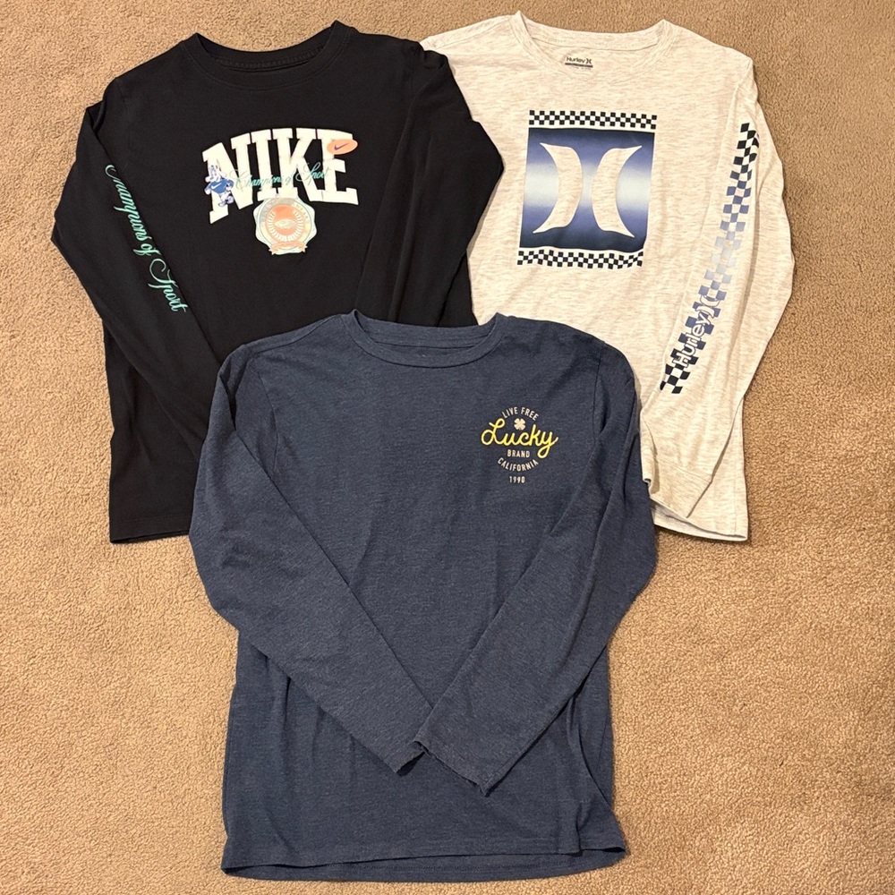 Boys XL long sleeves- Nike, Lucky Brand, Hurley